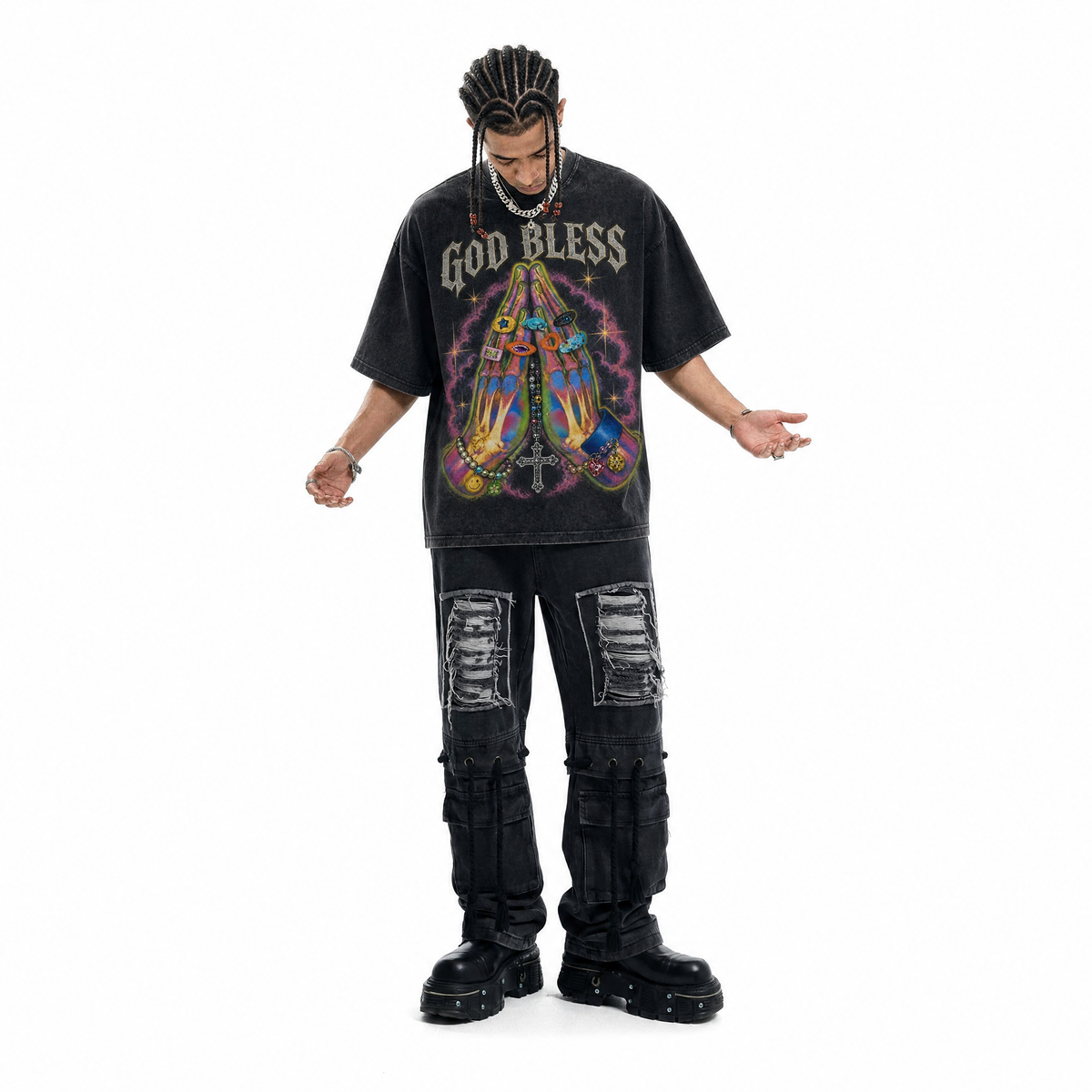 LAWLESSROW Vintage Washed Heavyweight Oversized Psychedelic Graphic Tee