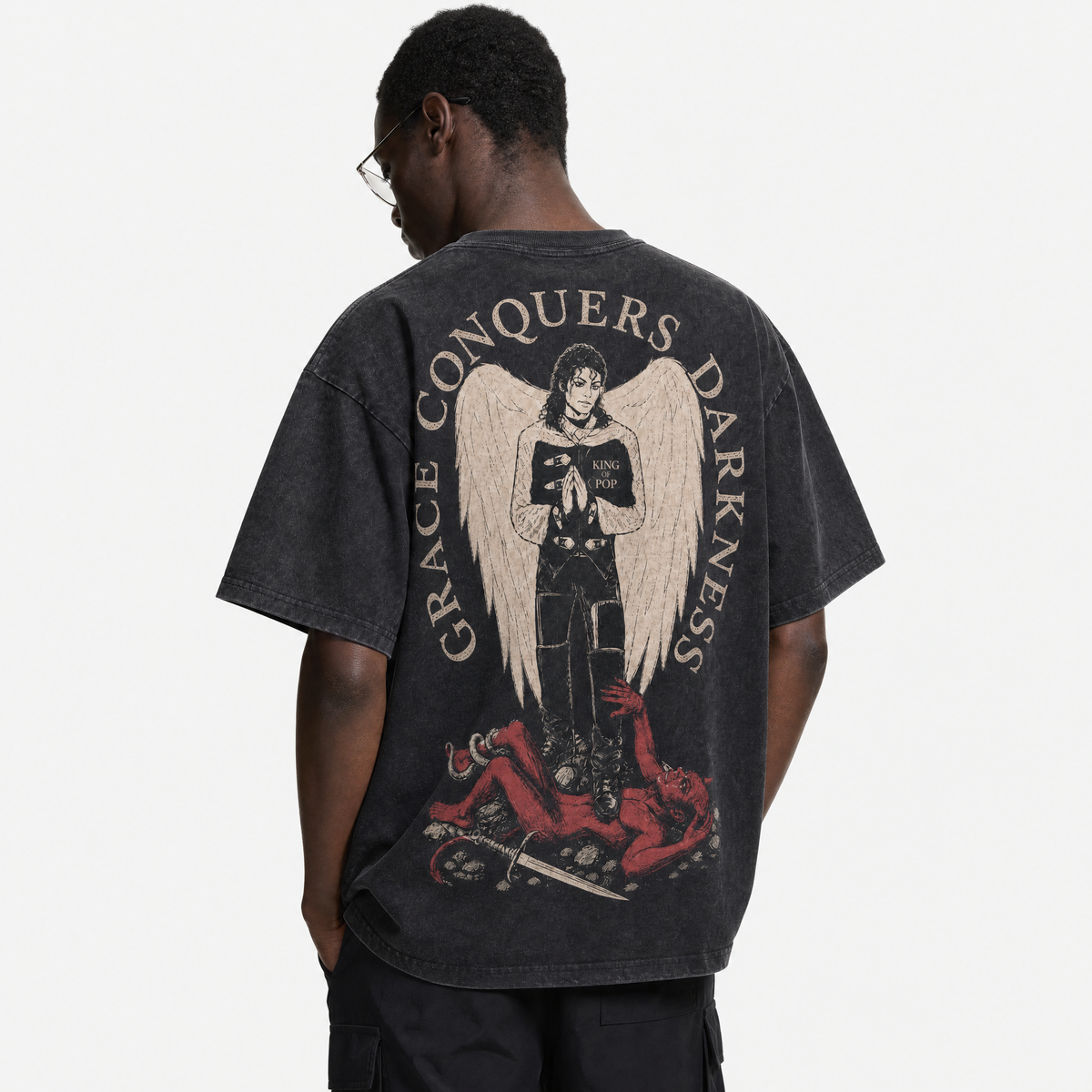 LAWLESSROW "Divine Conquest" Heavyweight Washed Black Graphic Tee