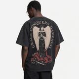 LAWLESSROW "Divine Conquest" Heavyweight Washed Black Graphic Tee