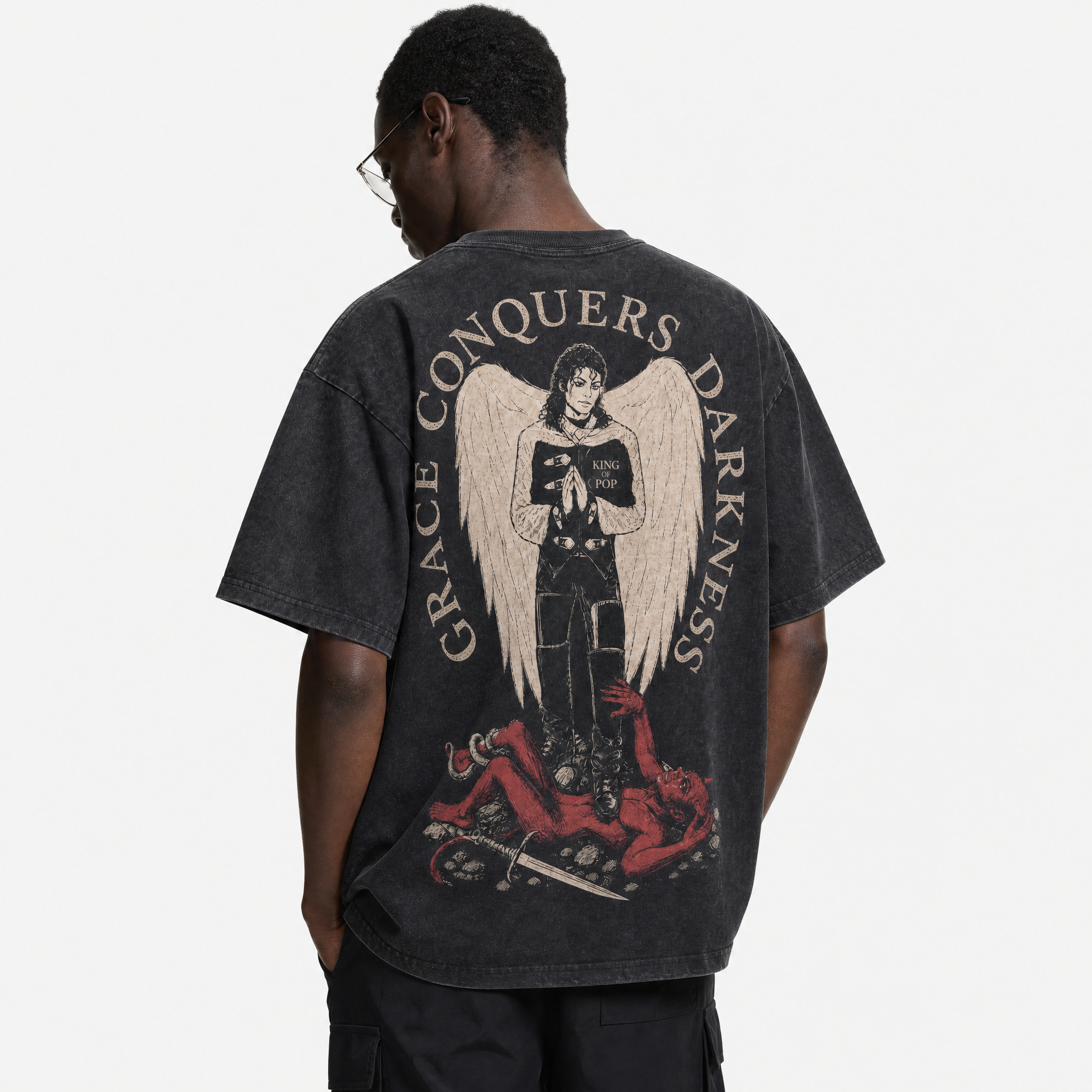 LAWLESSROW "Divine Conquest" Heavyweight Washed Black Graphic Tee