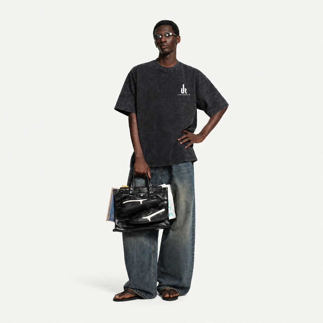 LAWLESSROW "Divine Conquest" Heavyweight Washed Black Graphic Tee Main Image