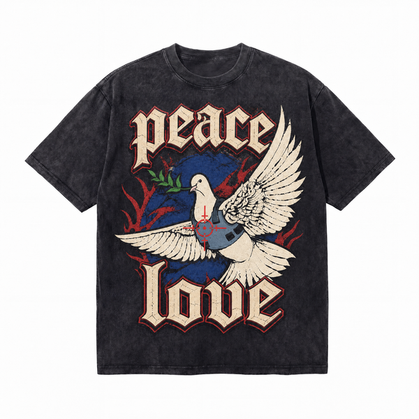 LAWLESSROW "PEace Love" Tactical Dove Heavyweight Tee - Vintage Wash