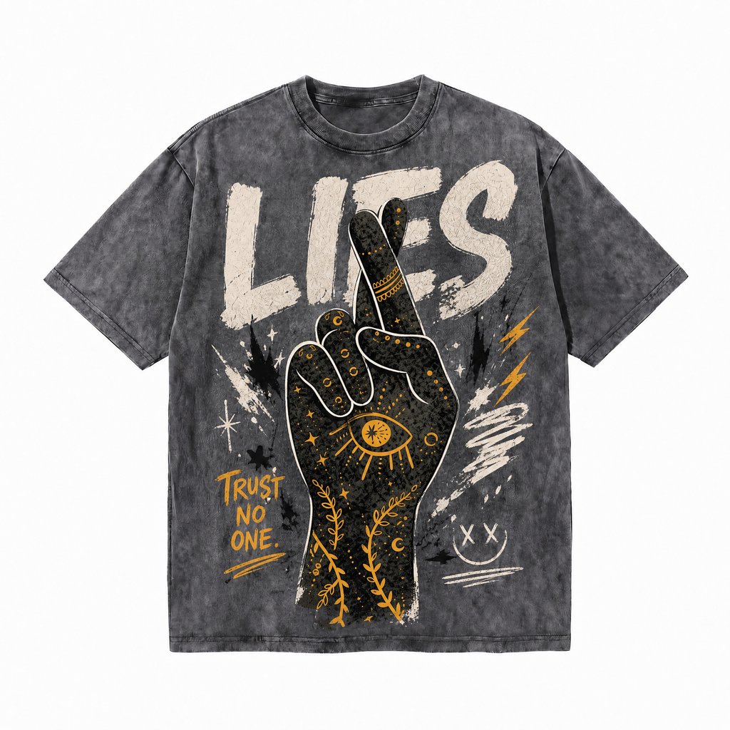 LAWLESSROW No Trust Vintage Washed Oversized Graphic Tee