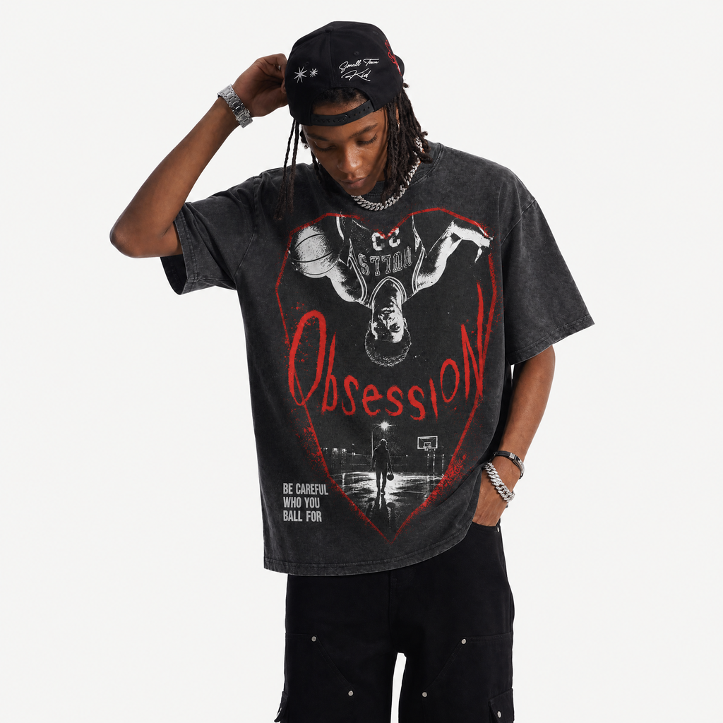 LAWLESSROW "Basketball Obsession" Heavyweight Vintage Washed Graphic Tee