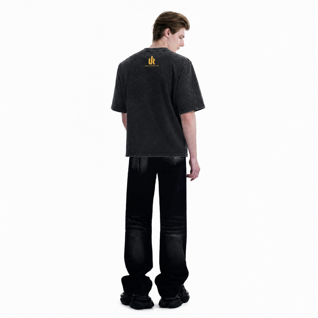 LAWLESSROW "Timeless Play" Heavyweight Washed Black Graphic Tee