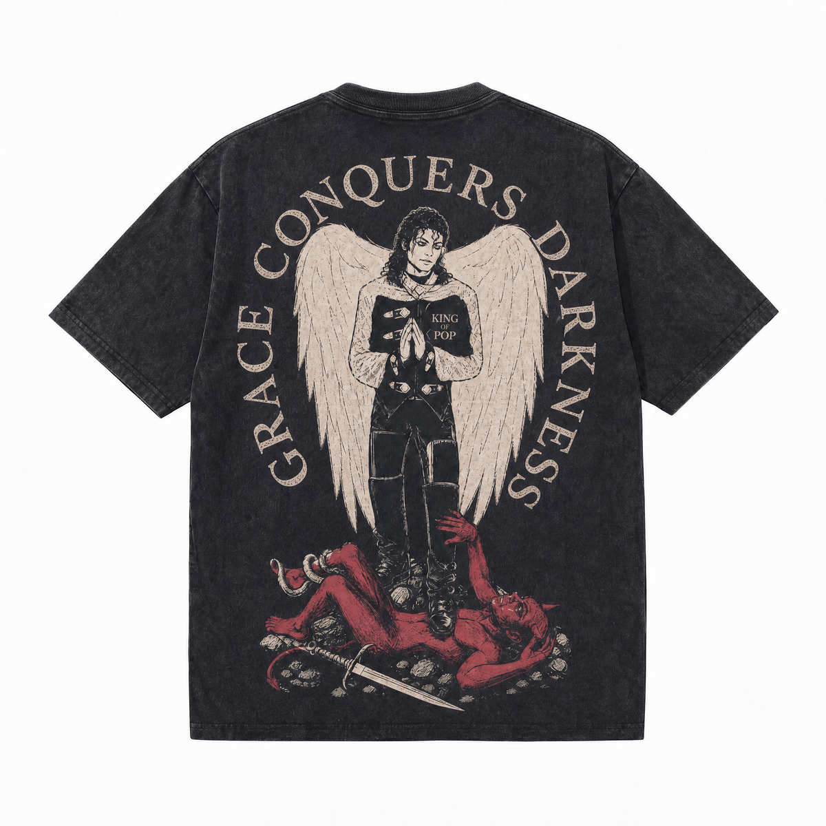 LAWLESSROW "Divine Conquest" Heavyweight Washed Black Graphic Tee