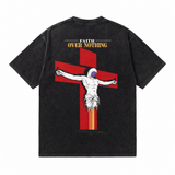 LAWLESSROW Vintage Astronaut Cross Faith Over Nothing Oversized Graphic T-Shirt
