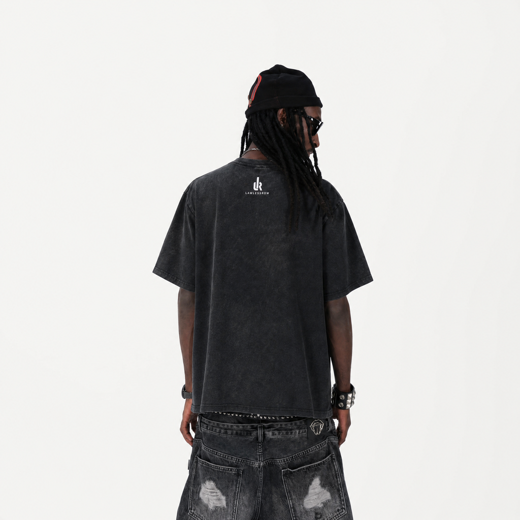 Vintage Acid Wash Out Shot Skull Pickleball Punk Oversized Graphic T-Shirt | LAWLESSROW