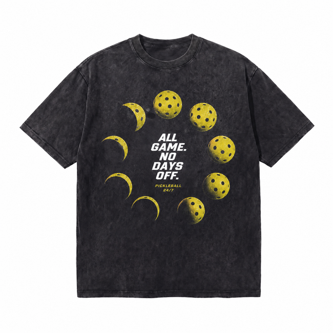 Vintage Acid Wash All Game No Days Off Pickleball Moon Phase Oversized Graphic T-Shirt Hover Image