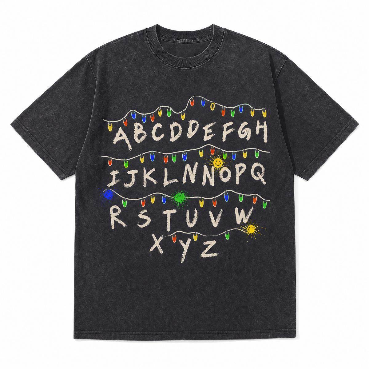 LAWLESSROW Alphabet Lights Vintage Washed Oversized Graphic Tee