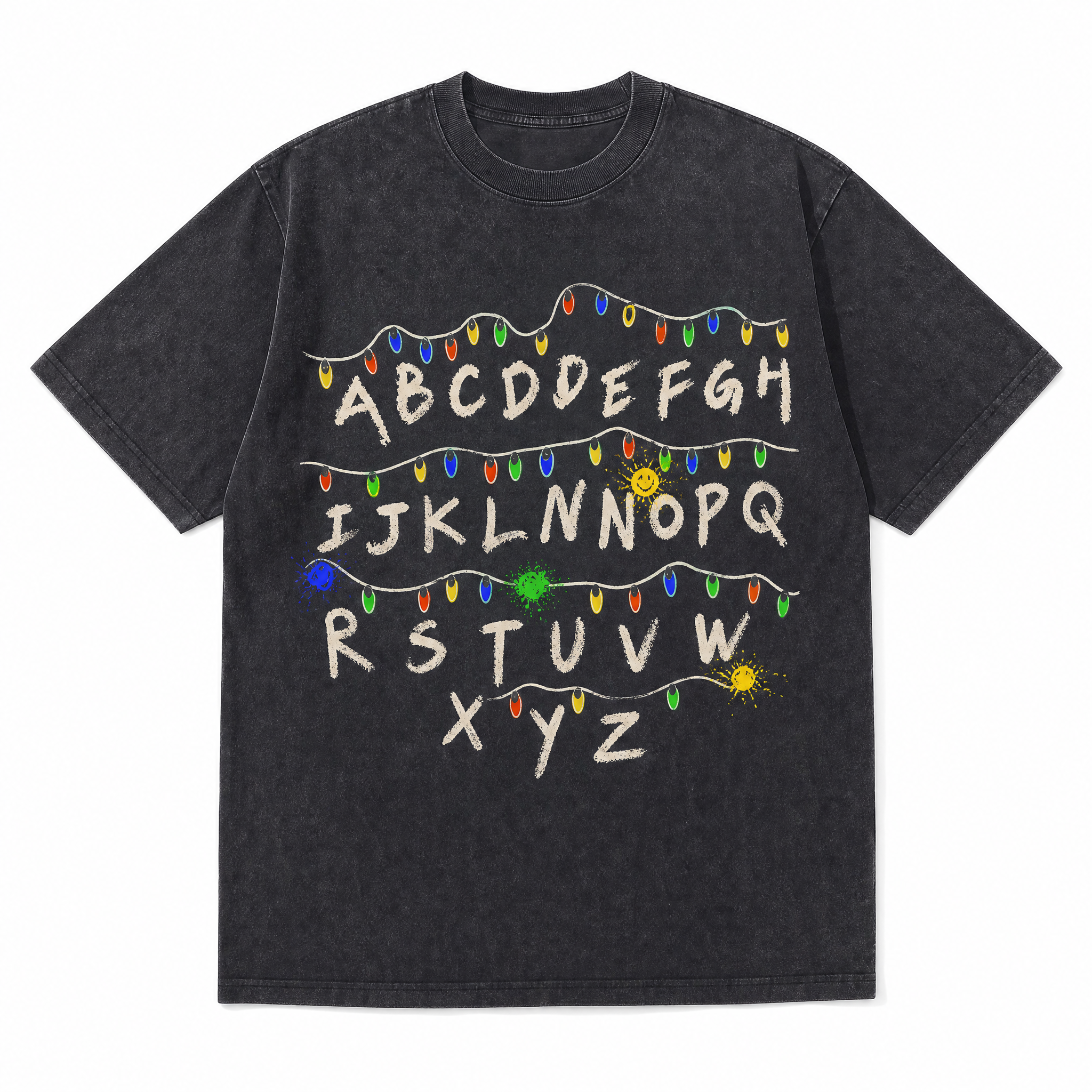 LAWLESSROW Alphabet Lights Vintage Washed Oversized Graphic Tee