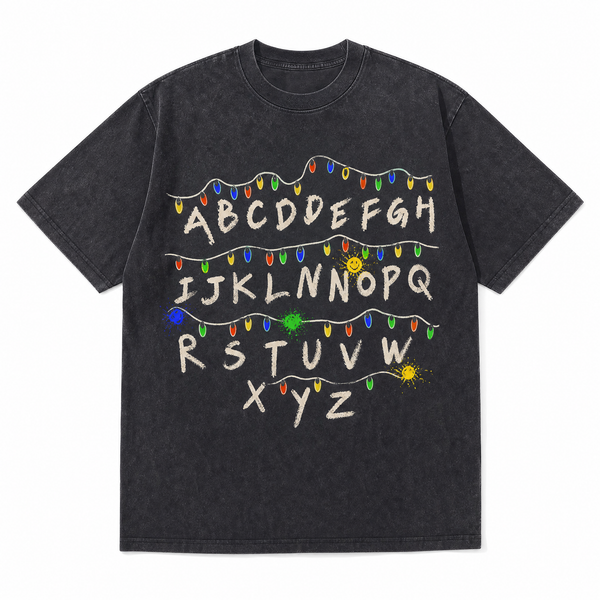 LAWLESSROW Alphabet Lights Vintage Washed Oversized Graphic Tee