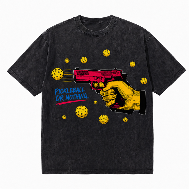 Vintage Acid Wash Pickleball Or Nothing Pistol Graphic Oversized T-Shirt | LAWLESSROW Hover Image