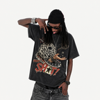 Vintage Acid Wash Out Shot Skull Pickleball Punk Oversized Graphic T-Shirt | LAWLESSROW