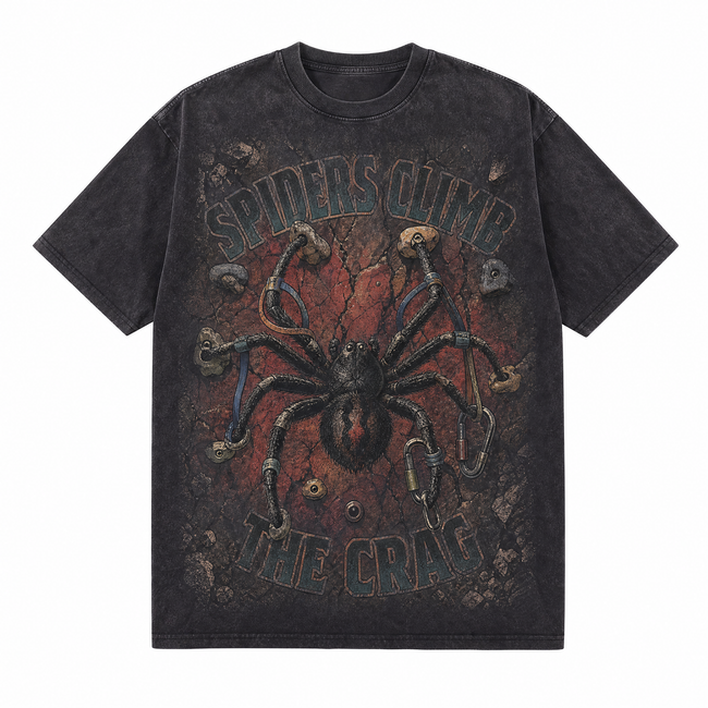 Vintage Acid Wash Spiders Climb The Crag Rock Climbing Oversized Graphic T-Shirt | LAWLESSROW Hover Image