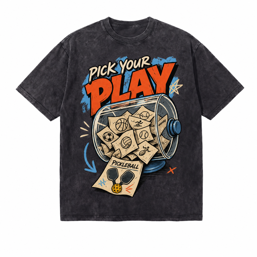 Vintage Acid Wash Pick Your Play Pickleball Retro Cartoon Oversized T-Shirt