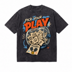 Vintage Acid Wash Pick Your Play Pickleball Retro Cartoon Oversized T-Shirt