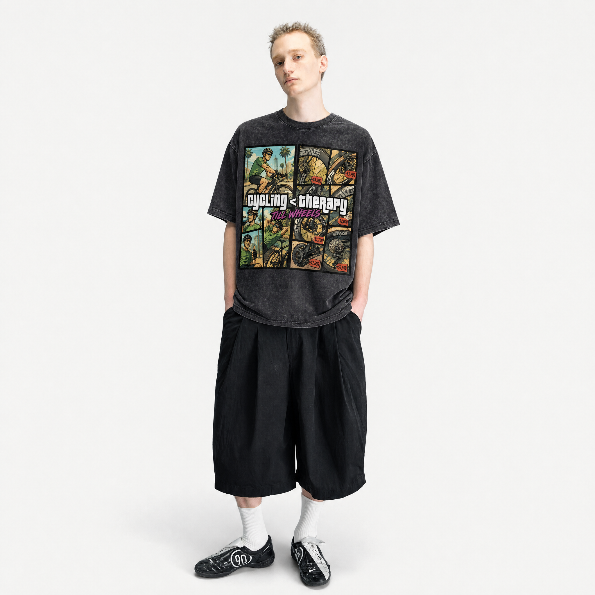 Vintage Acid Wash Cycling < Therapy GTA-Style Comic Oversized Graphic T-Shirt | LAWLESSROW