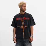 LAWLESSROW Vintage Marilyn Manson Crossed Guns Oversized Rock Band Graphic T-Shirt