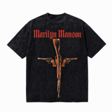 LAWLESSROW Vintage Marilyn Manson Crossed Guns Oversized Rock Band Graphic T-Shirt