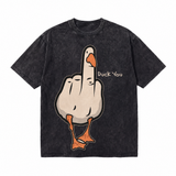 LAWLESSROW Vintage Funny Duck You Middle Finger Cartoon Oversized Graphic T-Shirt