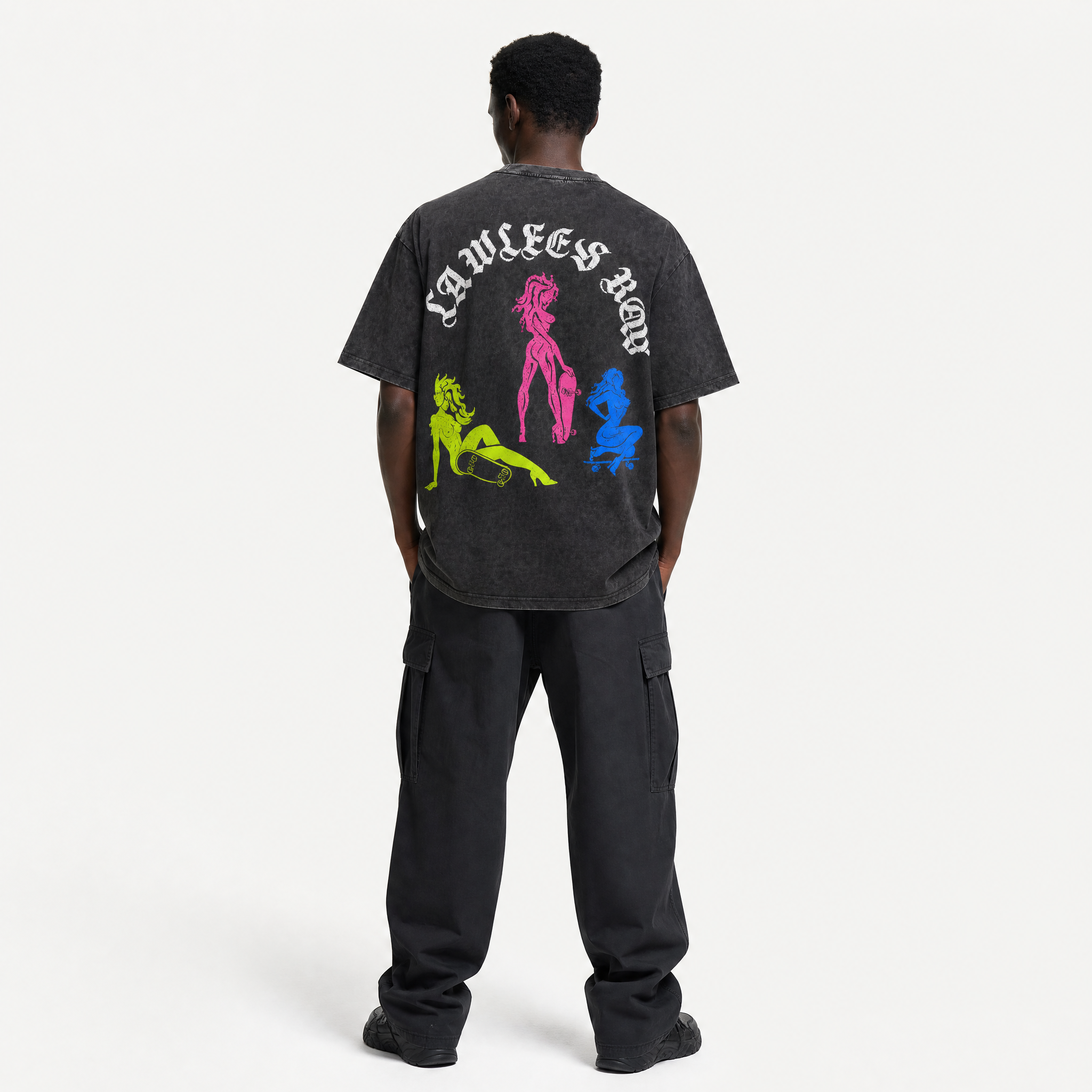 Vintage Acid Wash Lawless Row Neon Skate Pin-Up Oversized Graphic T-Shirt | LAWLESSROW