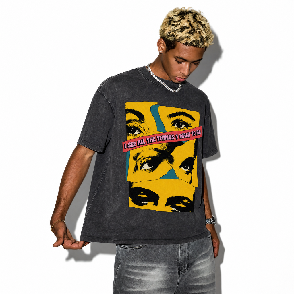 LAWLESSROW Vision Beyond Limits Vintage Washed Oversized Graphic Tee