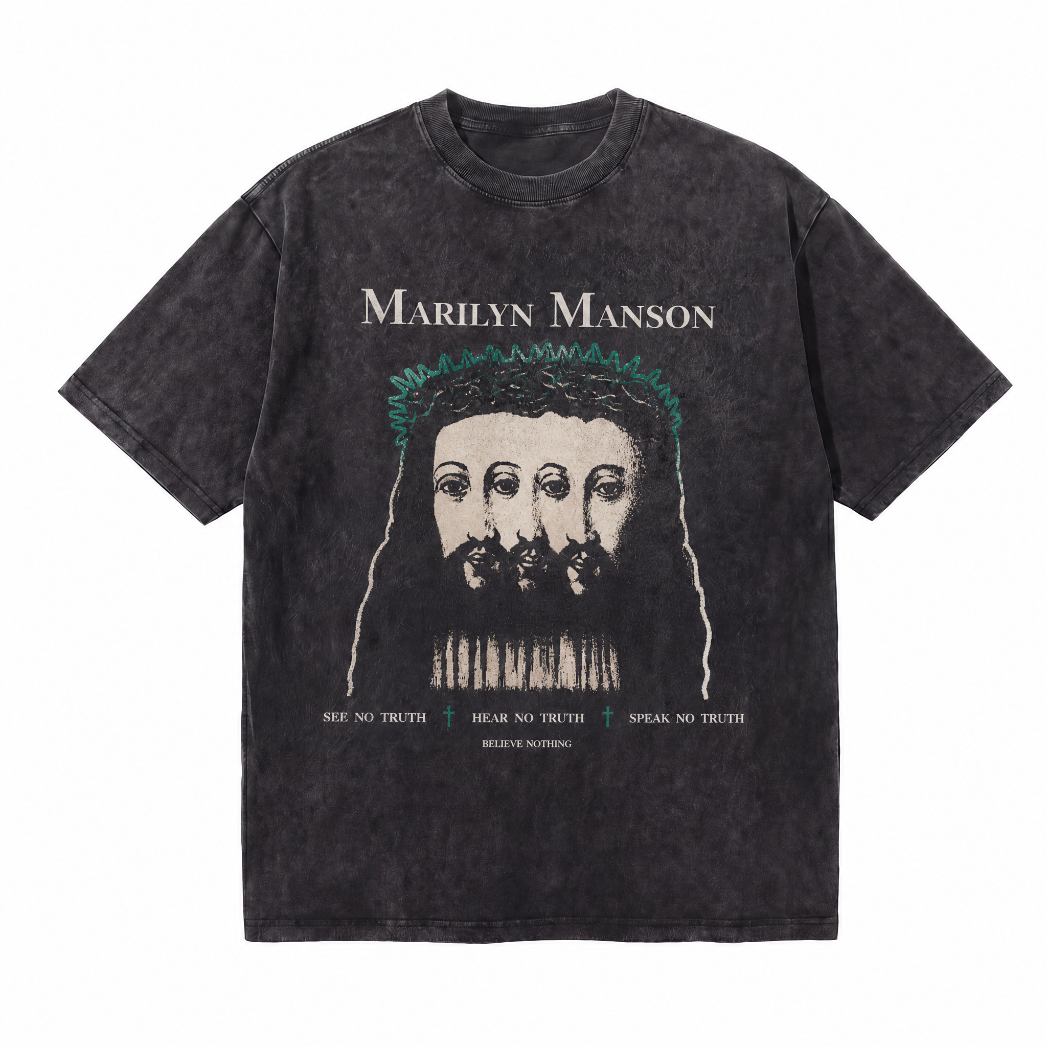 Vintage Acid Wash Marilyn Manson Three Faces Gothic Oversized Rock Band T-Shirt | LAWLESSROW