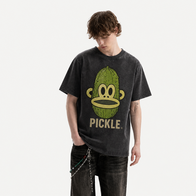 Vintage Acid Wash Retro Pickle Monkey Face Oversized Graphic T-Shirt | LAWLESSROW Main Image