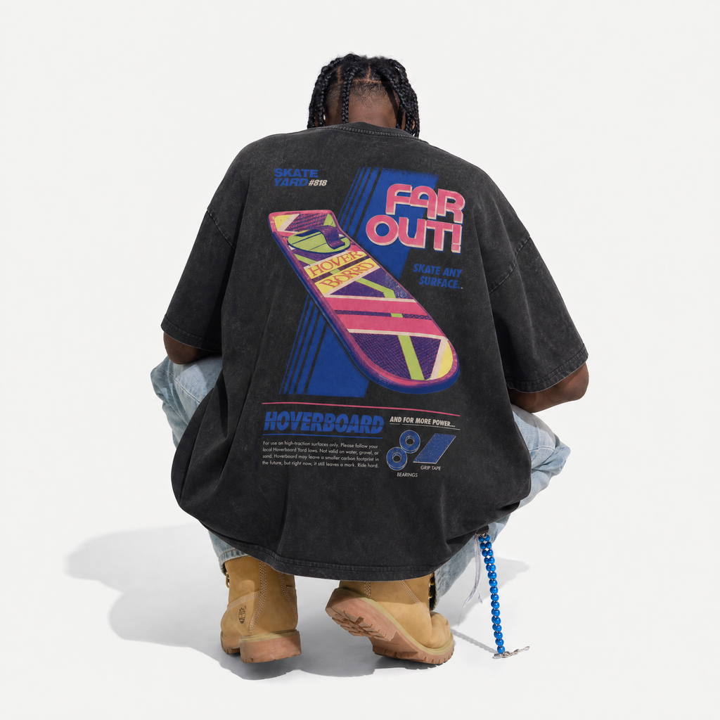 Vintage Acid Wash Back To The Future Hoverboard Far Out Retro Oversized Graphic T-Shirt | LAWLESSROW