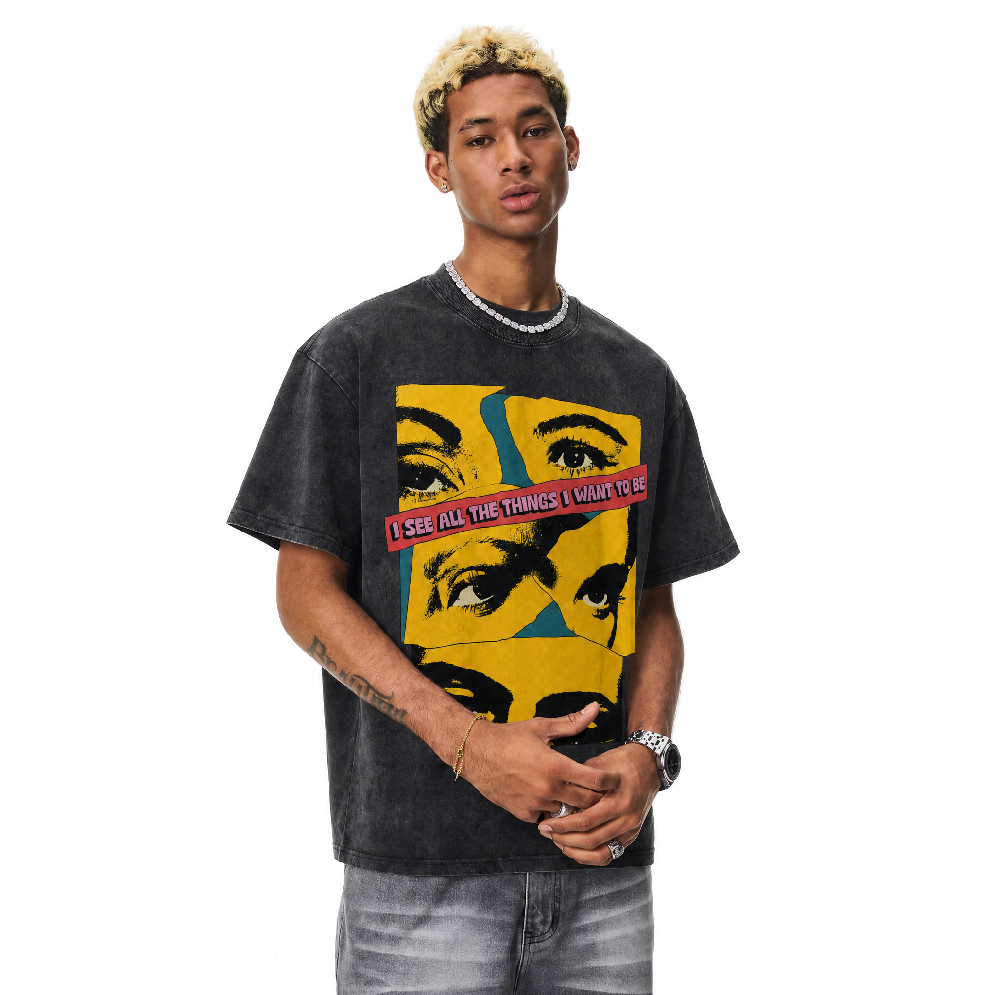 LAWLESSROW Vision Beyond Limits Vintage Washed Oversized Graphic Tee