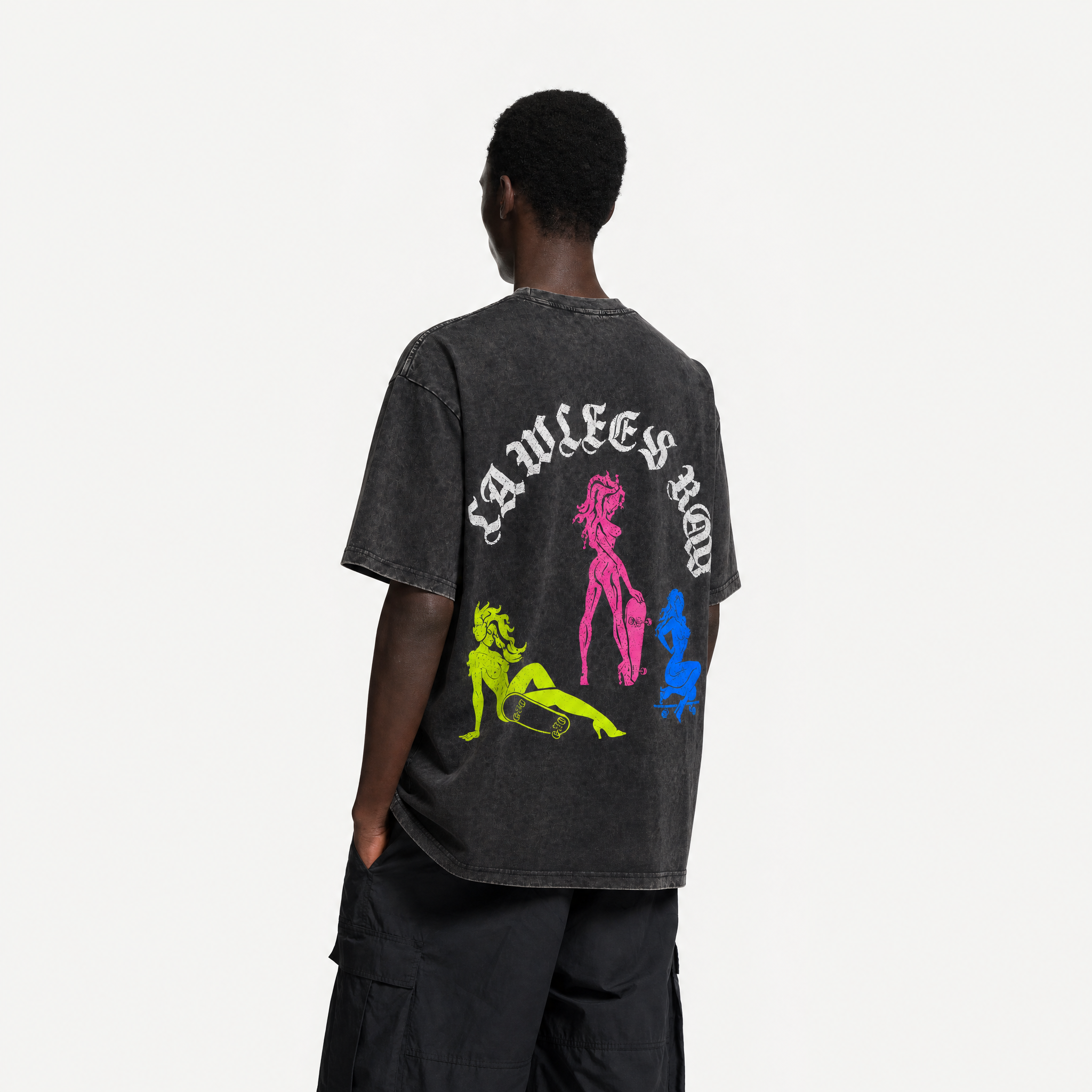 Vintage Acid Wash Lawless Row Neon Skate Pin-Up Oversized Graphic T-Shirt | LAWLESSROW