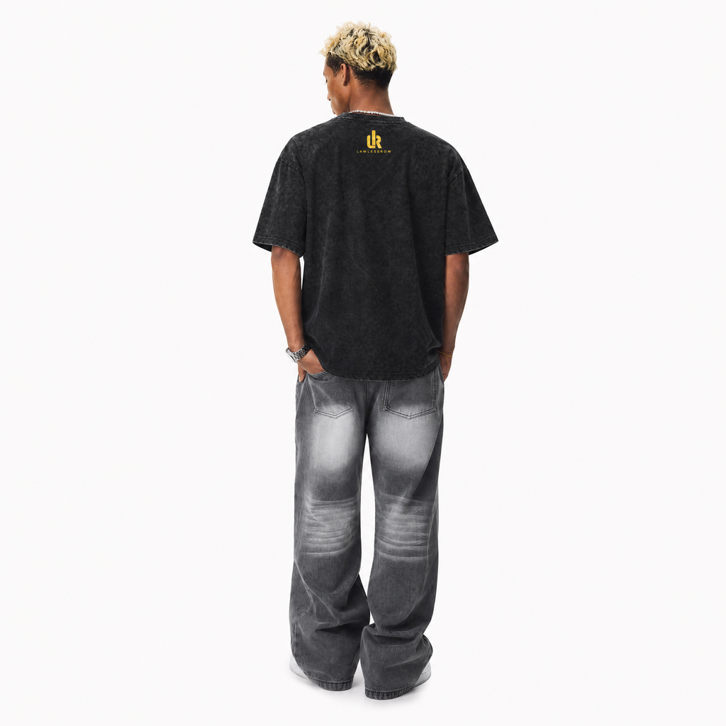 LAWLESSROW Vision Beyond Limits Vintage Washed Oversized Graphic Tee