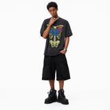 Vintage Acid Wash Hunter Souls Skeleton Target Gothic Oversized Metal Graphic T-Shirt | LAWLESSROW
