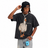LAWLESSROW Vintage Funny Duck You Middle Finger Cartoon Oversized Graphic T-Shirt
