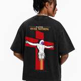 LAWLESSROW Vintage Astronaut Cross Faith Over Nothing Oversized Graphic T-Shirt