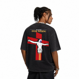 LAWLESSROW Vintage Astronaut Cross Faith Over Nothing Oversized Graphic T-Shirt