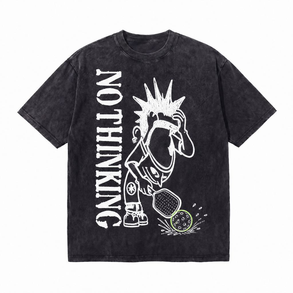 Vintage Acid Wash No Thinking Pickleball Punk Cartoon Oversized Graphic T-Shirt | LAWLESSROW