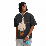 LAWLESSROW Vintage Funny Duck You Middle Finger Cartoon Oversized Graphic T-Shirt