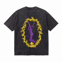 Vintage Acid Wash Ornate Gold Frame Purple Gun Logo Oversized Streetwear T-Shirt | LAWLESSROW