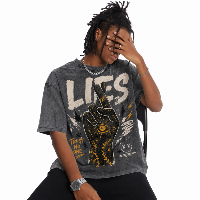 LAWLESSROW No Trust Vintage Washed Oversized Graphic Tee Main Image