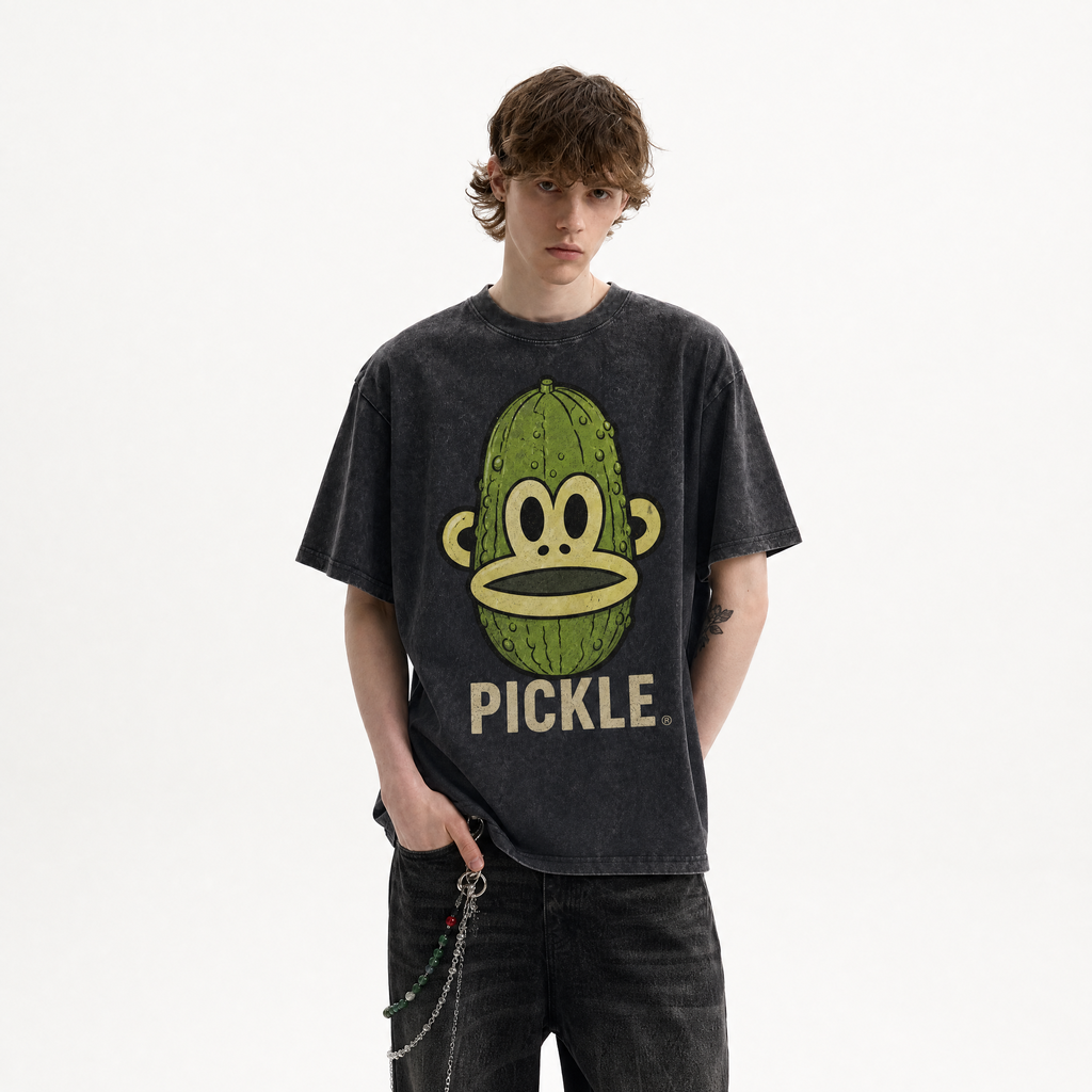 Vintage Acid Wash Retro Pickle Monkey Face Oversized Graphic T-Shirt | LAWLESSROW