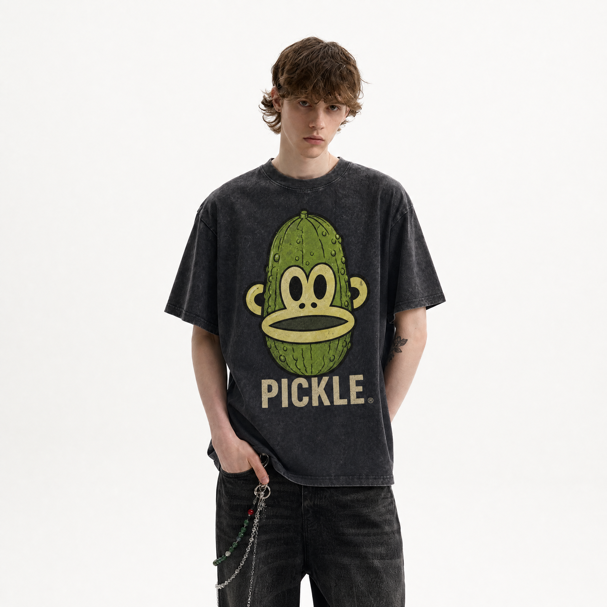 Vintage Acid Wash Retro Pickle Monkey Face Oversized Graphic T-Shirt | LAWLESSROW