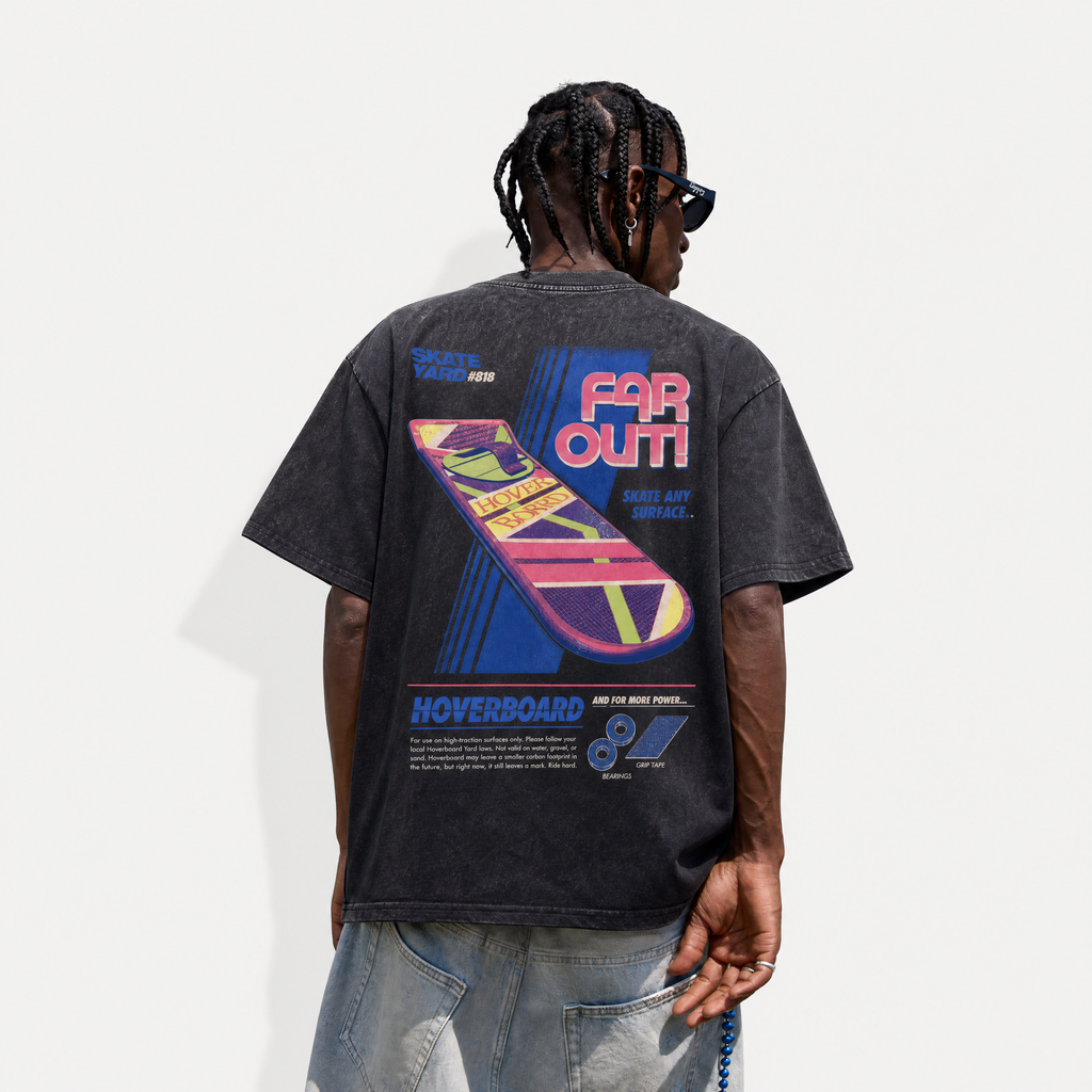 Vintage Acid Wash Back To The Future Hoverboard Far Out Retro Oversized Graphic T-Shirt | LAWLESSROW
