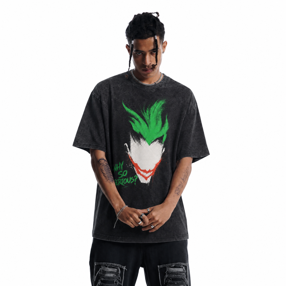 Vintage Acid Wash Joker Why So Serious Oversized Graphic T-Shirt