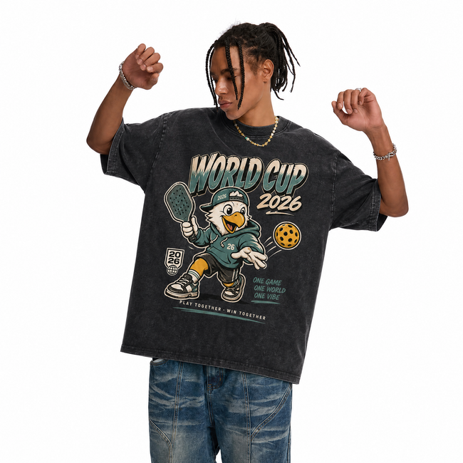 Vintage Acid Wash World Cup 2026 Pickleball Eagle Mascot Oversized Graphic T-Shirt Main Image