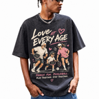 Vintage Acid Wash Love At Every Age Family Pickleball Play Together Oversized Graphic T-Shirt