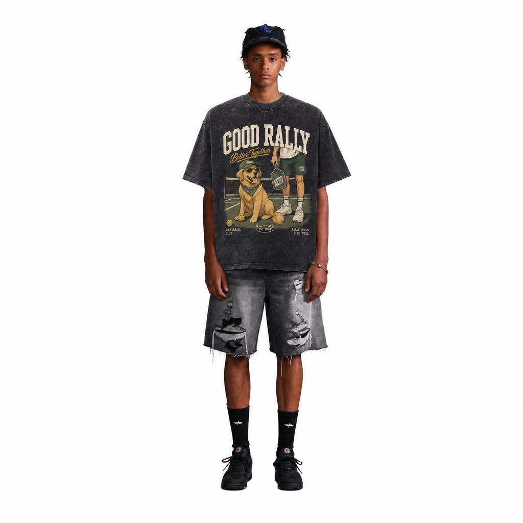 Vintage Acid Wash Good Rally Better Together Golden Retriever Pickleball Club Oversized Graphic T-Shirt