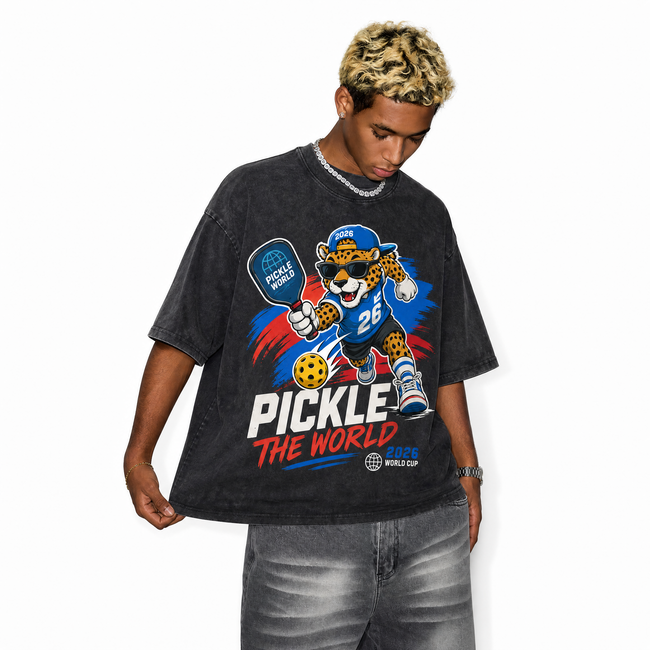 Vintage Acid Wash Pickle The World 2026 World Cup Leopard Mascot Oversized Graphic T-Shirt Main Image