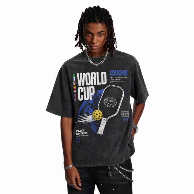 Vintage Acid Wash Pickleball World Cup 2026 Play United Oversized Graphic T-Shirt Main Image